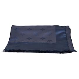 Louis Vuitton-Louis Vuitton Blue Monogram Silk Scarf-Blue,Navy blue
