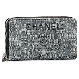 Chanel-Portefeuille continental Chanel Deauville en tweed gris-Gris