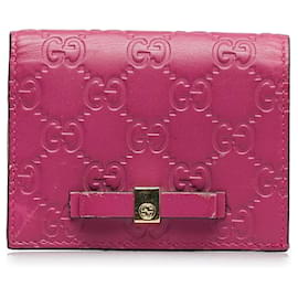 Gucci-Gucci Pink Guccissima Bow Bi-Fold Wallet-Pink