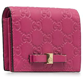 Gucci-Gucci Pink Guccissima Bow Bi-Fold Wallet-Pink