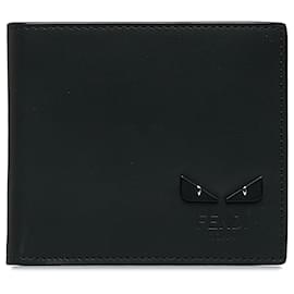 Fendi-Fendi Black Monster Leather Bifold Wallet-Black