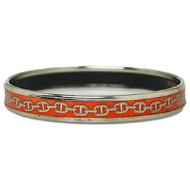 Hermès-Hermes Red Chaine Dancre Schmaler Emaille-Armreif-Silber,Rot