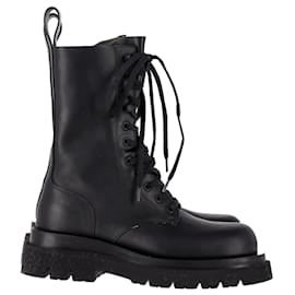 Bottega Veneta-Bottega Veneta Lug Lace-Up Boots in Black Leather-Black