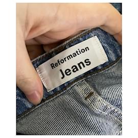 Reformation-Jeans Reformation Cynthia a vita alta in cotone blu-Blu,Blu chiaro