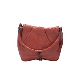 Bottega Veneta-Leather Flap Handbag-Red