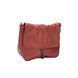 Bottega Veneta-Leather Flap Handbag-Red