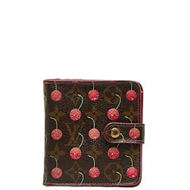 Louis Vuitton-Louis Vuitton Monogram Cherry Bifold Compact Wallet Cartera corta de lona M95005 en buen estado-Castaño
