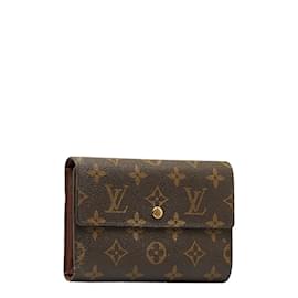 Louis Vuitton-Louis Vuitton Monogram Porte Tresor Etui Papier Geldbörse Canvas Lange Geldbörse M61202 in guter Kondition-Braun