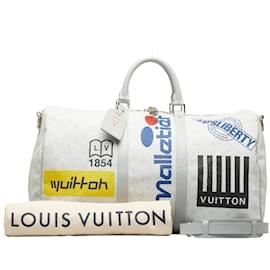 Louis Vuitton-Louis Vuitton Monogram Logo Story Keepall 50 Borsa da viaggio in tela Bandouliere M44643 In ottime condizioni-Bianco