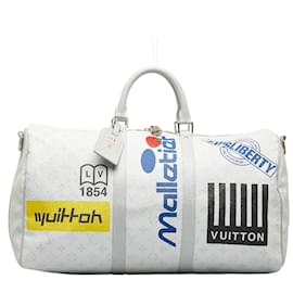 Louis Vuitton-Louis Vuitton Monogram Logo Story Keepall 50 Borsa da viaggio in tela Bandouliere M44643 In ottime condizioni-Bianco