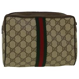 Gucci-GUCCI GG Canvas Web Sherry Line Clutch Bag PVC Leather Beige Green Auth 59128-Red,Beige,Green