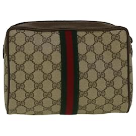 Gucci-GUCCI GG Canvas Web Sherry Line Clutch Bag PVC Leder Beige Grün Auth 59128-Rot,Beige,Grün
