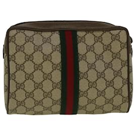 Gucci-GUCCI GG Canvas Web Sherry Line Clutch Bag PVC Leather Beige Green Auth 59128-Red,Beige,Green