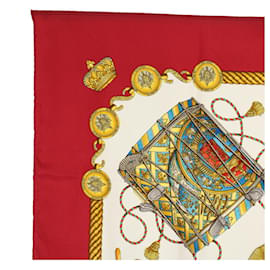 Hermès-HERMES CARRE 90 LES TAMBOURS Scarf Silk Red Auth 59263-Red