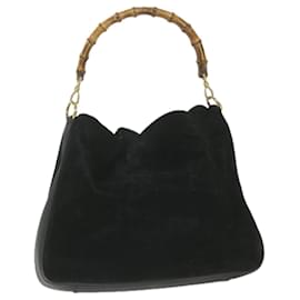 Gucci-GUCCI Bamboo Shoulder Bag Suede Black 0012058 1577 0 Auth ac2295-Black