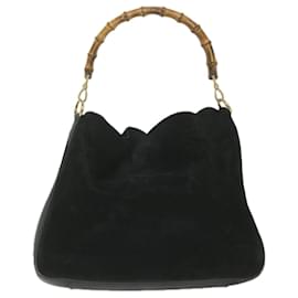 Gucci-GUCCI Bamboo Shoulder Bag Suede Black 0012058 1577 0 Auth ac2295-Black