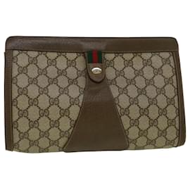 Gucci-GUCCI GG Canvas Web Sherry Line Clutch Bag PVC Leather Beige Green Auth 59249-Red,Beige,Green