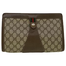 Gucci-GUCCI GG Canvas Web Sherry Line Clutch Bag PVC Leather Beige Green Auth 59249-Red,Beige,Green