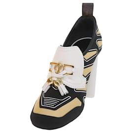 Louis Vuitton-LOUIS VUITTON Sapatos Couro 35 1/2 Gold Tone LV Auth 58979UMA-Outro