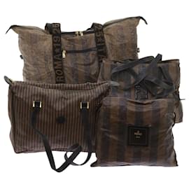 Fendi-FENDI Pecan Canvas Pochette à bandoulière Sac à main Toile enduite 4Set Brown Auth bs9654-Marron
