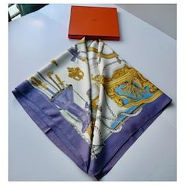 Hermès-Battello a vapore in seta quadrato HERMES di Jouffroy d'Abbans BUONE CONDIZIONI-Multicolore