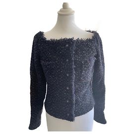 Chanel wool jacket navy blue grey and brown Dark grey Dark brown Navy blue