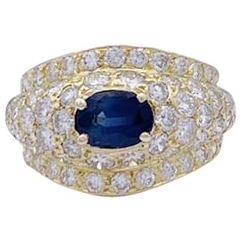 inconnue-Yellow gold ring, diamonds and sapphire.-Other