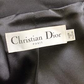 Christian Dior-Christian Dior Black Belted Silk Crepe Jacket and Skirt Two-Piece Suit Set-Black
