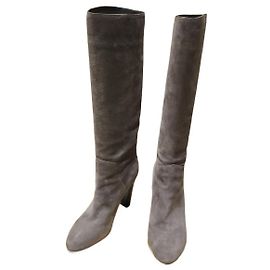 Sergio Rossi Wildlederstiefel Schwarz Grau