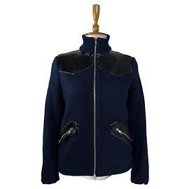 Maje Navy Blue and Black Padded Jacket Wool Navy blue