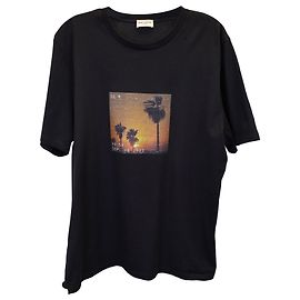 Camiseta con estampado de palmeras de algodón negro de Saint Laurent Negro