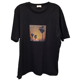 Saint Laurent-Saint Laurent Palm Tree Print T-Shirt in Black Cotton-Black