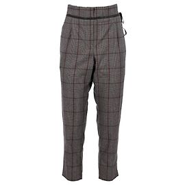 Brunello Cucinelli Plaid Trousers in Grey Wool Grey