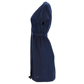 Tommy Hilfiger-Tommy Hilfiger Vestido cruzado con botones en mezcla de lino para mujer en lino azul-Azul