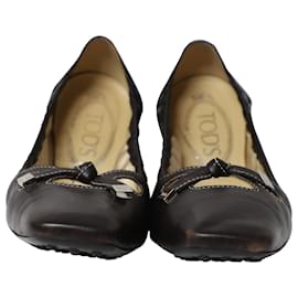 Tod's-Tod's Bow Scrunch Ballet Flats in Black Leather-Black