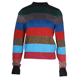 Victoria Beckham Jersey con cuello redondo y rayas de lúrex en algodón multicolor Otro Impresión de pitón