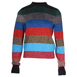 Victoria Beckham-Victoria Beckham Lurex Stripe Crewneck Sweater in Multicolor Cotton-Other,Python print