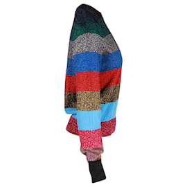Victoria Beckham-Victoria Beckham Lurex Stripe Crewneck Sweater in Multicolor Cotton-Other,Python print