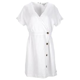 Tommy Hilfiger-Tommy Hilfiger Womens Linen Blend Button Wrap Dress in White Linen-White