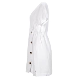 Tommy Hilfiger-Tommy Hilfiger Womens Linen Blend Button Wrap Dress in White Linen-White