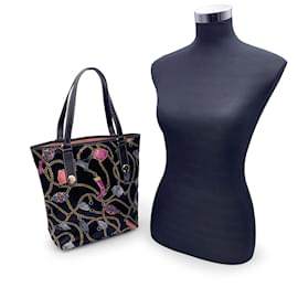 Gucci-Black Multicolor Satin Charms cnad Chain Print Tote Bag-Black