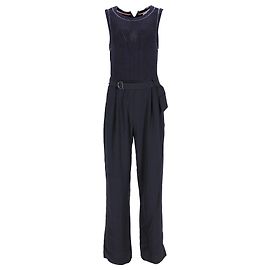 Tommy Hilfiger Womens Sleeveless Embroidery Jumpsuit in Navy Blue Polyester Navy blue