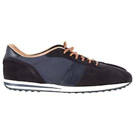 Tod's-Tod's Lace-Up Low Top Sneakers in Navy Blue Suede-Navy blue