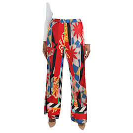 Autre Marque-Pantalón rojo con estampado patchwork de seda - talla L-Multicolor