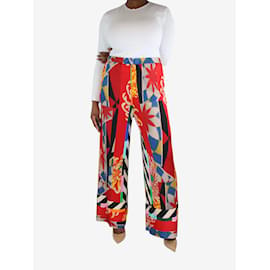 Autre Marque-Pantalon imprimé patchwork de soie rouge - taille L-Multicolore