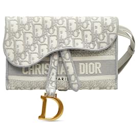 Dior-Dior Gray Oblique Saddle Slim Belt Pouch-Grey