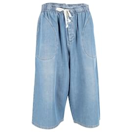 Loewe-Loewe Cropped Wide-Leg Pants in Cotton Denim-Blue