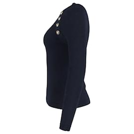Balmain-Suéter Balmain com detalhes de botões em algodão azul marinho-Azul marinho