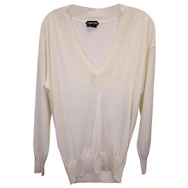 ABGELEHNT Tom Ford Feiner Pullover mit V-Ausschnitt aus beigem Kaschmir Beige