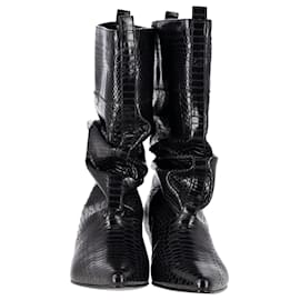 Stella Mc Cartney-Stella McCartney Snake-Embossed Slouchy Boots in Black Vegan Leather-Black